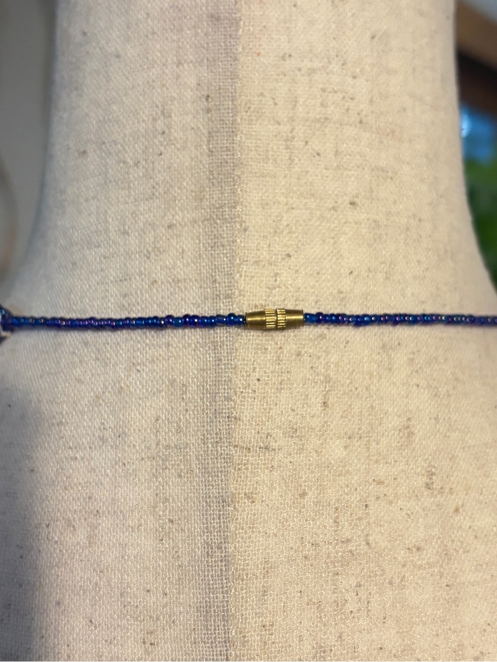 Vintage Cobalt Blue Gold Multi Strand Seed Bead Necklace Boho Statement Woven - Picture 8 of 10